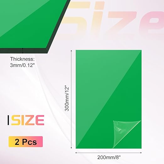 uxcell 2Pcs Acrylic Sheets 12x8 Inch Acrylic Panel 1/8 Inch-3mm Plastic Board for Picture Frames Sign Holders DIY Display Projects Craft, Clear Green