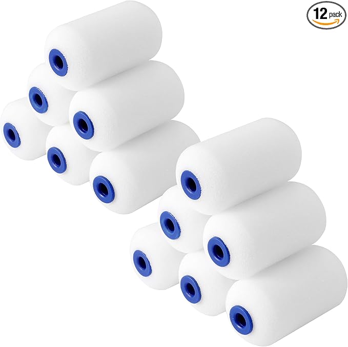 WORKPRO Small Paint Roller 2.5 inch 12-Pack, Mini Foam Paint Roller Covers for Small Touch-Up, Art Crafts, Furniture, Cabinets, High-Density Sponge Paint Roller Replacement for Painting Walls, Doors