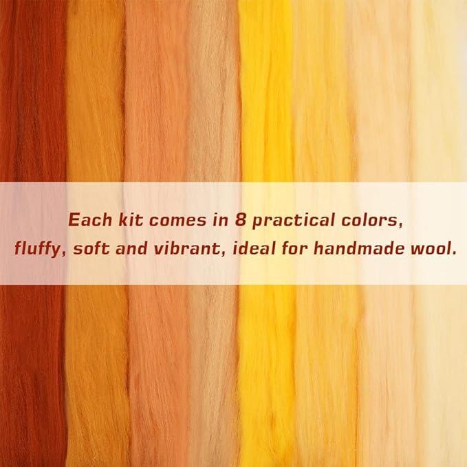 Wonvoc 2.82 oz Needle Felting Wool, 80 g Nature Wool Roving Yarn, Needle Felting Wool Bulk, Hand Spinning Wool Roving Wool Yarn for DIY Craft Materials and Felting Wool Craftsmen, 10g/Color (Autumn)