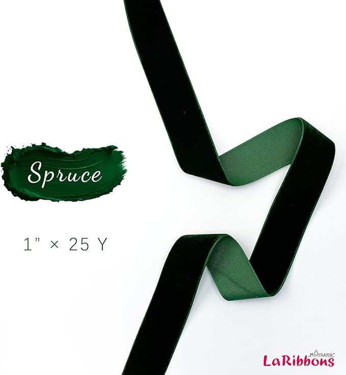 LaRibbons Thin Velvet Ribbon 1 Inch x 25 Yards, Dark Green Velvet Ribbon for Christmas Tree, Gift Wrapping, Wreath Bow, Outdoor Decoration