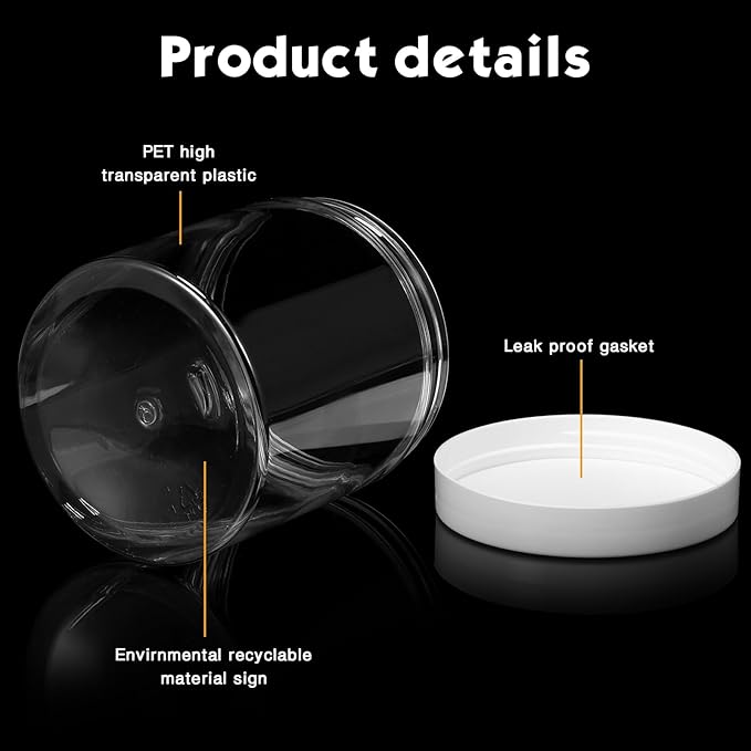 SATINIOR 12 Pack 16 oz Plastic Container Jars with Lids Round Clear Travel Cosmetic Container Slime Jars for Toiletries, Lotion, Cream, Ointments, Makeup, Rhinestone, Samples, Kitchen Storage(White)