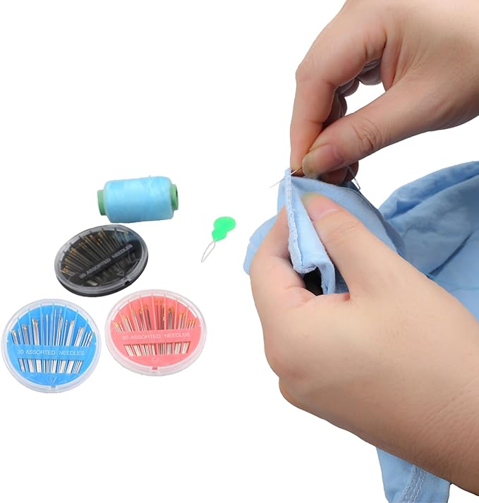 Eketirry 60pcs Premium Hand Sewing Needles, 2 Pack 30-Count Assorted Needles for Sewing Repair, 6 Different Sizes Sewing Needles with 2 Threaders (Pink& Blue,1)