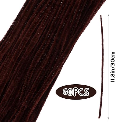 60 Pieces Brown Pipe Cleaners, Christmas Craft Pipe Cleaners,Pipe Cleaners Chenille Stem,Pipe Cleaners Bulk,Art Pipe Cleaners for Creative Home Decoration Supplies Arts and Crafts Project