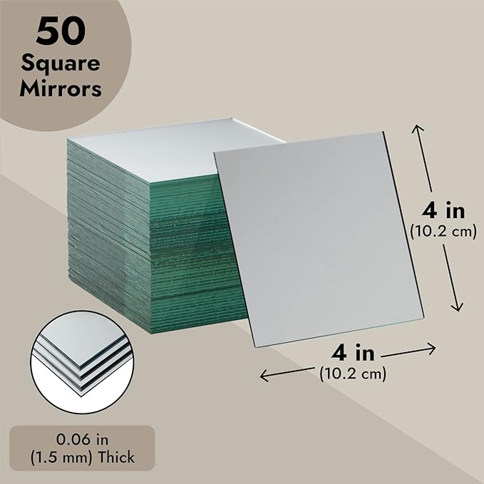 Bright Creations Square Mirror Tiles - 4 in, Silver, Pack of 50 - for Crafts & Table Centerpieces - Mirror Mosaic Tiles