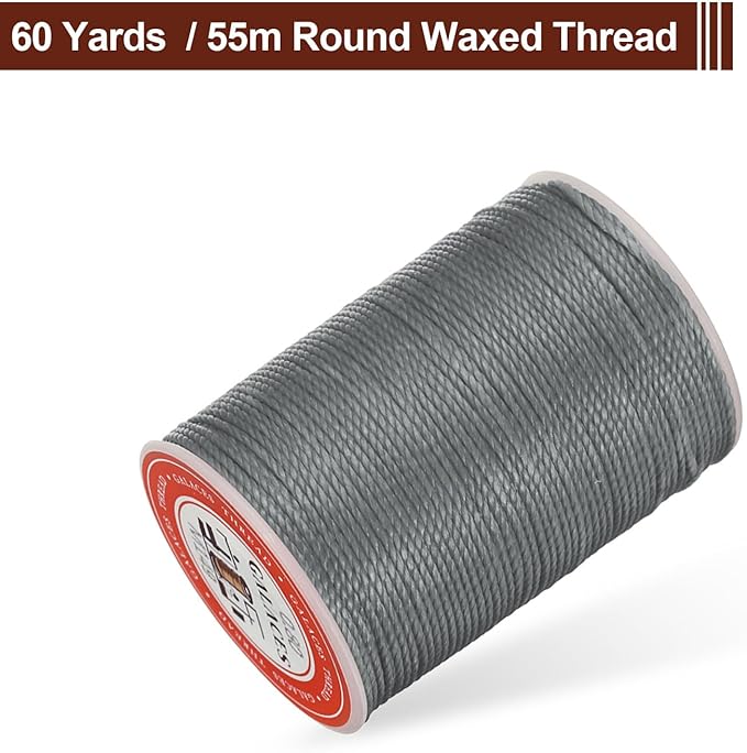 uxcell Round Leather Sewing Waxed Thread, 55m / 60 Yards Wax Polyester String, 0.8mm Waxed Stitching Cord for Leather Crafts, Bookbinding, Bracelets Braided, Dark Coffee