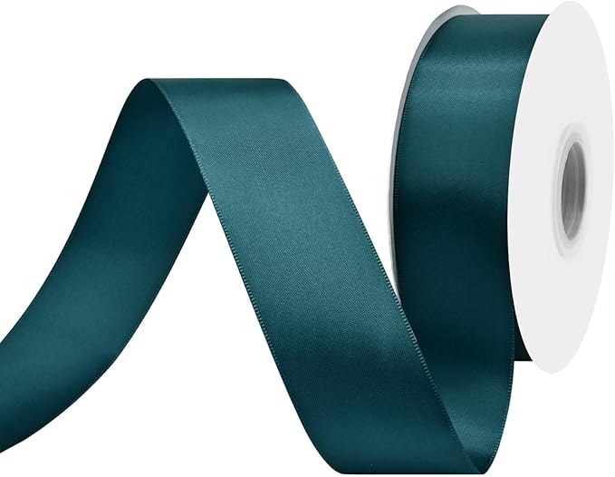 Teal Satin Ribbon 1-1/2" X 50 Yards Solid Color Double Faced Ribbons Perfect for Crafts Wedding Decor Bow Making Arts Sewing and More