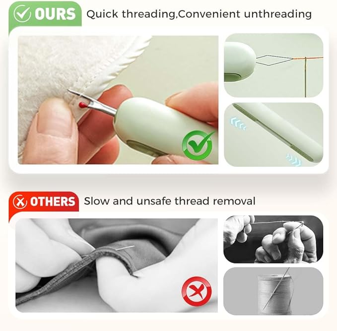 2 in 1 Needle Threader Seam Ripper, Upgraded Sewing Kit Tool for Needle Threading and Seam Removal, Quilting Stitching Supplies for Elderly and Sewing Enthusiasts (Green)