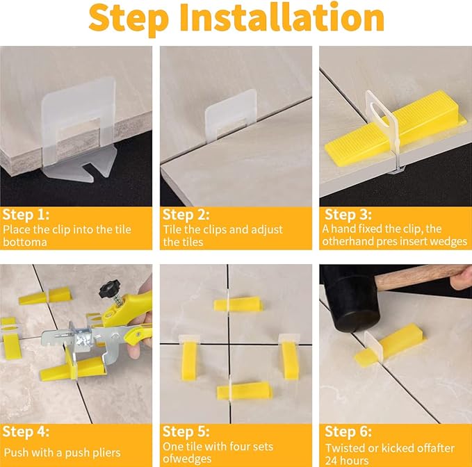 DGSL Tile Leveling System with Tile Plier - 300-Piece Tile Spacers Clips and 100-Piece Reusable Wedges - Tile Tools Set for Stone Installation (1/8 Inch Tile Spacers)