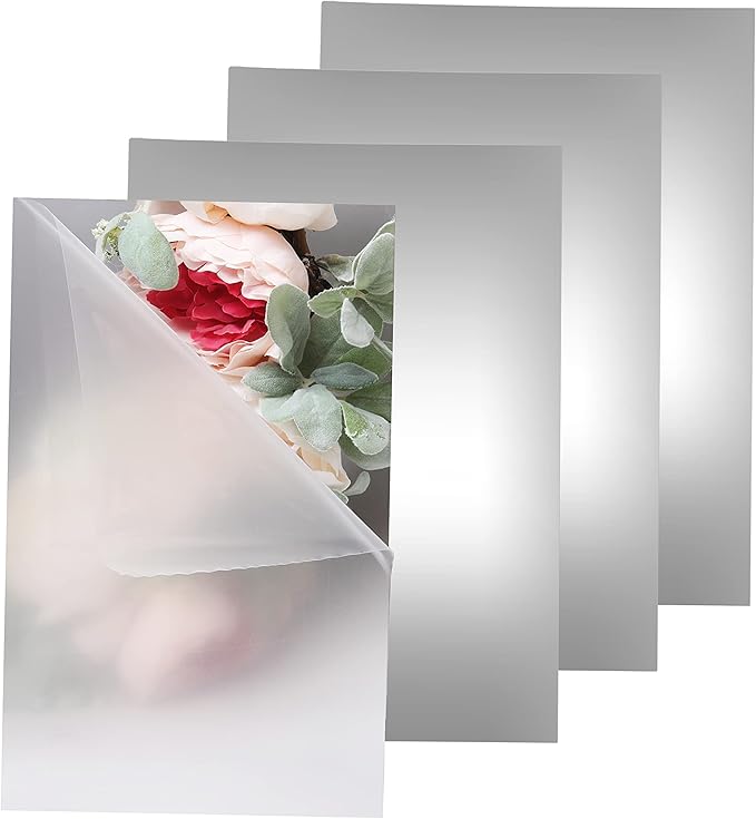 Adhesive Mirror Sheet 6 x 9 Inches Flexible Mirrors Sheets (4 pack) | Non-Glass Self Adhesive Stick on Mirror Tiles | Cut Mirror Paper to Size, Peel and Stick, Great for Crafts and Mirror Wall