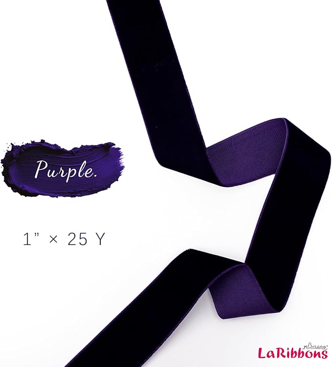 LaRibbons Thin Velvet Ribbon 1 Inch x 25 Yards, Purple Velvet Ribbon for Christmas Tree, Gift Wrapping, Wreath Bow, Outdoor Decoration