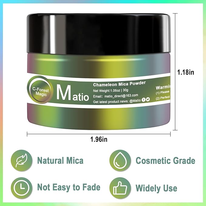 Matio Chameleon Mica Powder, 1.06oz/ 30g Champagne Coral Chrome Powder, Pearlescent Effect Color Shift Pigment for Resin Craft, Soap Candle Dye, Nail Art, Makeup,Bath Bomb,Paint,Slime Pigment