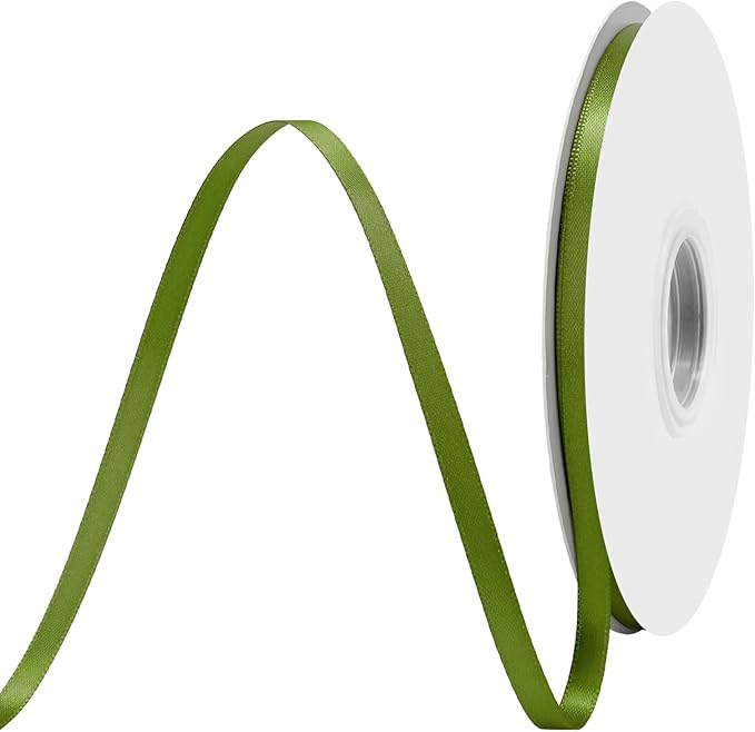 Moss Satin Ribbon 1/4 Inch X 50 Yards Solid Color Double Faced Ribbons Perfect for Crafts Wedding Decor Bow Making Arts Sewing and More