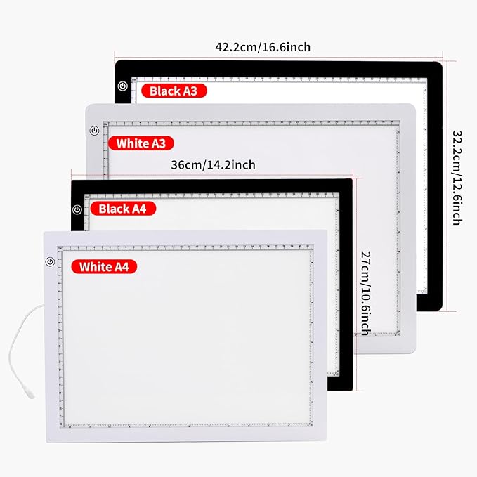 A3 Light Pad with Foldable Stand, UL Certified Adapter, 8000 Lux Super Bright Ultra Thin Pad for Cricut Weeding Vinyl, Artist Drawing Light Box/Board/Table for Tracing, Sketching - White