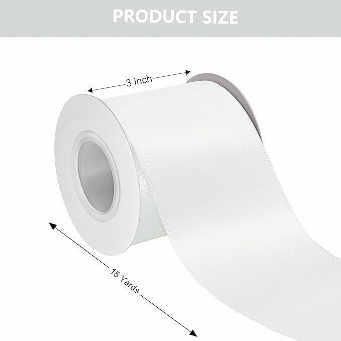 Off White Satin Ribbon 3 Inch X 15 Yards Solid Color Double Faced Ribbons Perfect for Crafts Wedding Decor Bow Making Arts Sewing and More