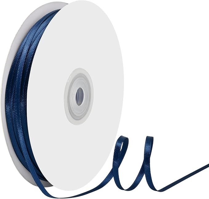 1/8 Inch X 100 Yards Navy Blue Satin Thin Ribbon Solid Color Double Faced Ribbons Perfect for Crafts Wedding Decor Bow Making Arts Sewing and More