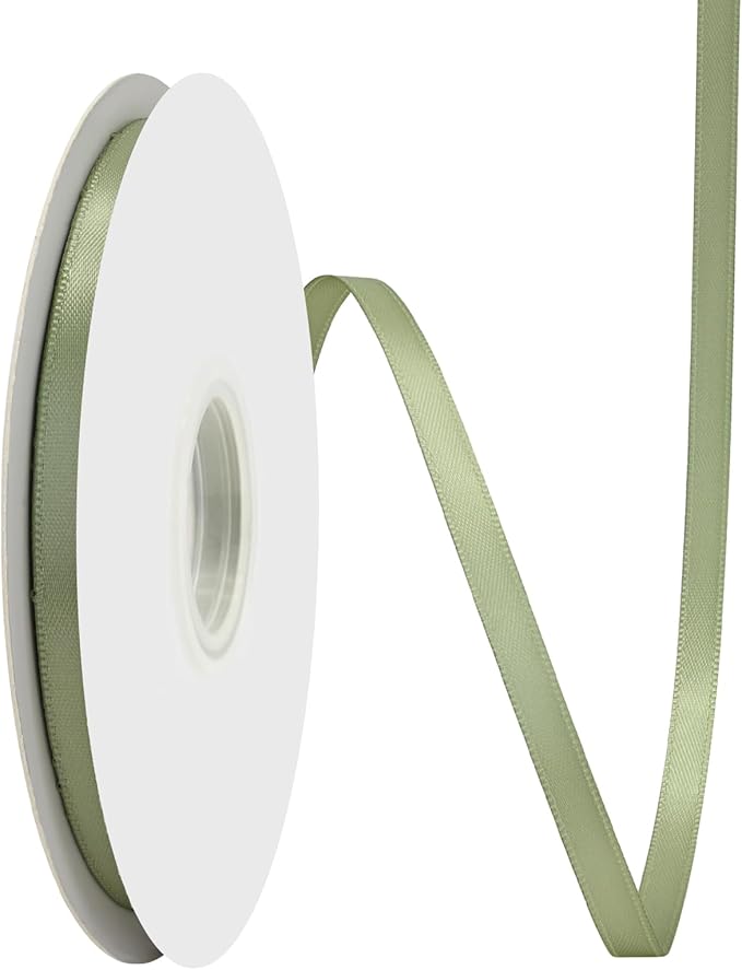 Spring Moss Satin Ribbon 1/4" X 50 Yards Solid Color Double Faced Ribbons Perfect for Crafts Wedding Decor Bow Making Arts Sewing and More