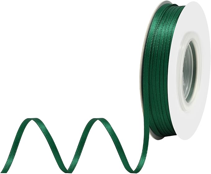 Forest Green Satin Ribbon 1/8" X 50 Yards Solid Color Double Faced Ribbons Perfect for Crafts Wedding Decor Bow Making Arts Sewing and More