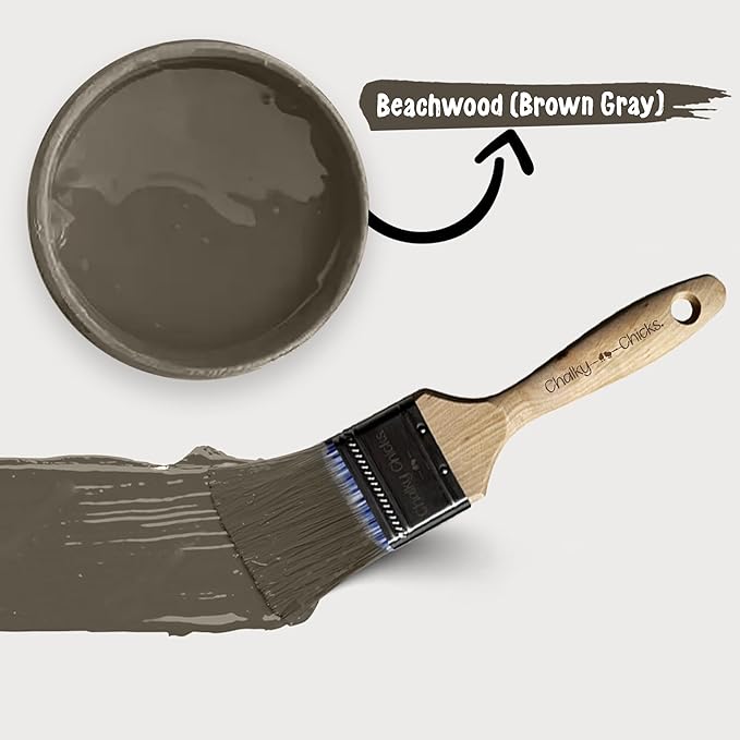 Chalky Chicks All-in-One Chalk Paint for Furniture or Cabinet - 8 Fl Oz - Matte Finish Beachwood (Brown/Gray) for Metal, Wood Furniture Paint - No Sanding All-in-One for Home Decor & Crafts, USA Made