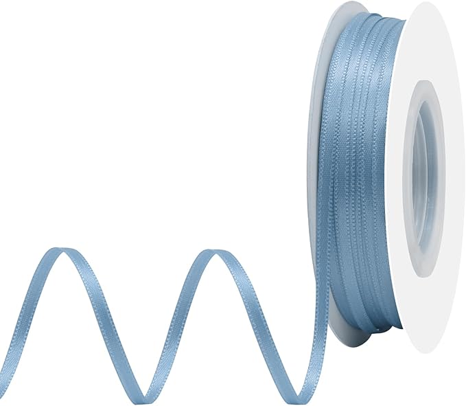 Dusty Blue Satin Ribbon 1/8" X 50 Yards Solid Color Double Faced Ribbons Perfect for Crafts Wedding Decor Bow Making Arts Sewing and More