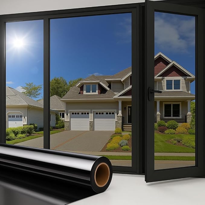 Rockrose Professional Blackout Window Tint for Home – Sun Blocking Privacy Film for Home Offices Room Darkening Heat Blocker with 99% UV Protection – Total Blackout 48in x 100FT