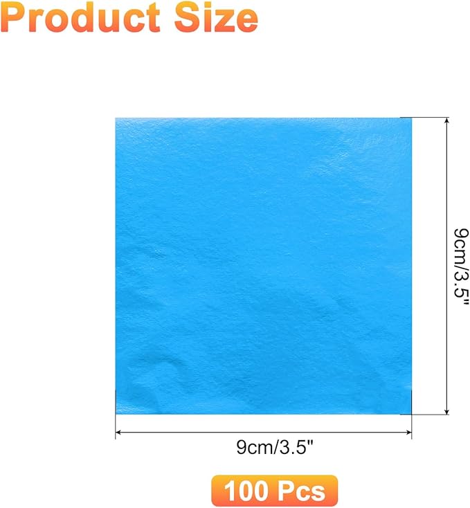 uxcell 100pcs Leaf Sheets, 3.5" x 3.5" Foil Sheets Paper Sheets for DIY Crafts Painting Nails Resin Furniture Decoration(Blue)
