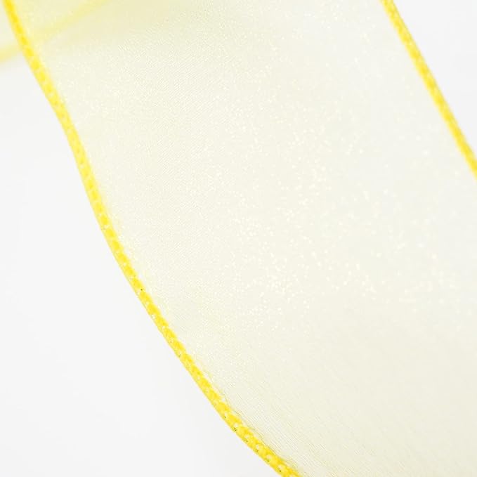 CT CRAFT LLC Sheer Organza Wired Ribbon 2.5" x 50Yards Yellow for Wedding Chair Bow Flora Bouquet Gift Wrapping Christmas Tree Home Decor Wreath
