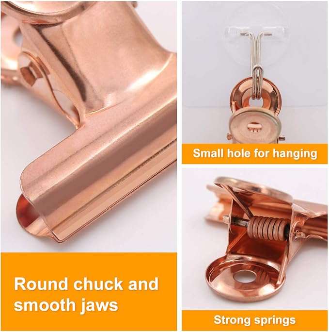 Coideal Bulldog Paper Clips Rose Gold, 20 Pcs 2 Inch Large Metal Binder Hinge Clip for Office, Food Bags, Pictures Photos, Art Crafts (50 mm)