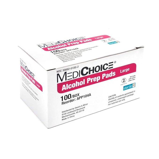 MediChoice Alcohol Prep Pads, 2-Ply Sterile, 7% Isopropyl Alcohol, Large, 1.75x3.5 Inch, 1314APP104A (Case of 1000)