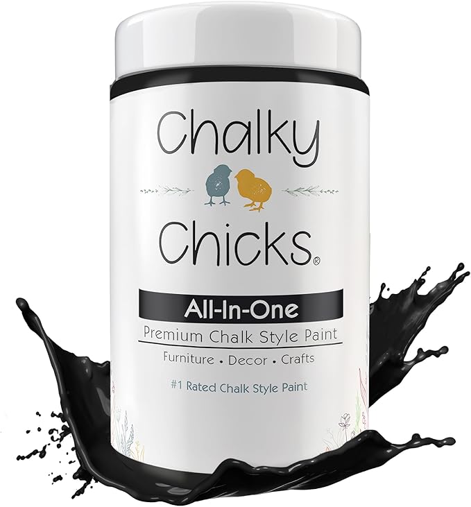 Chalky Chicks All-in-One Chalk Paint for Furniture or Cabinet - 32 Fl Oz - Matte Finish Starless Night Black for Metal, Wood Furniture Paint - No Sanding All-in-One for Home Decor & Crafts, USA Made