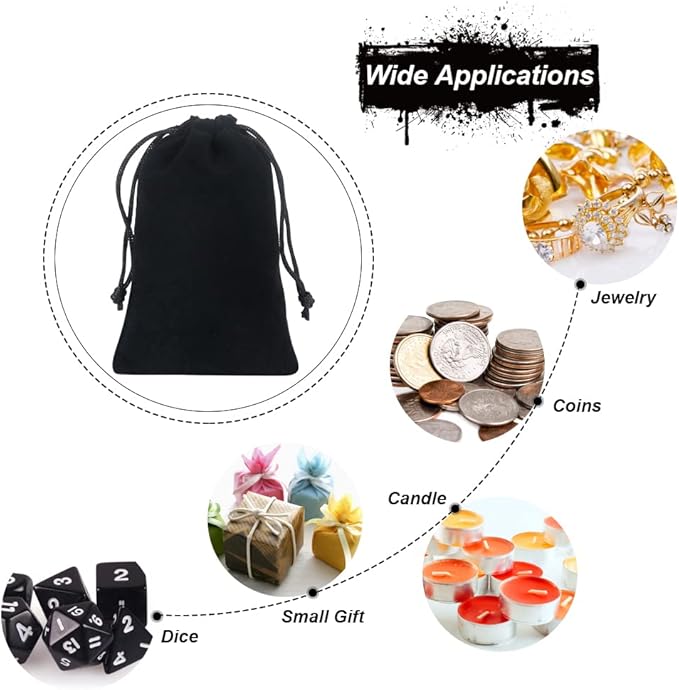 Shintop 20pcs velvet bags with drawstrings, 4x6inch Gift Bags Black Velvet Jewelry Pouches for Dice Wedding Party Favor