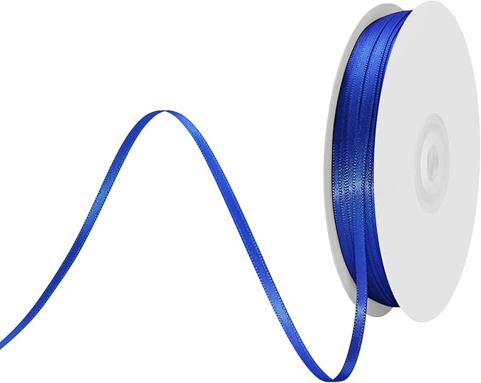 1/8" X 100 Yards Cobalt Blue Satin Thin Ribbon Solid Color Double Faced Ribbons Perfect for Crafts Wedding Decor Bow Making Arts Sewing and More