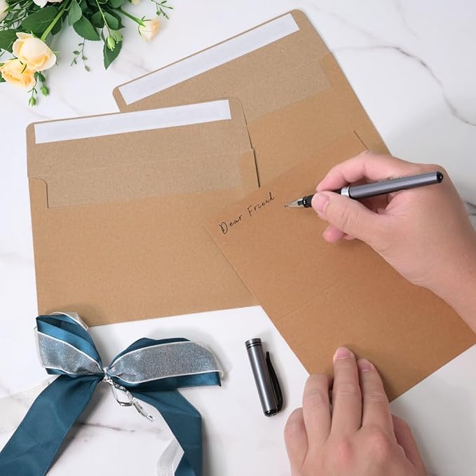 Blank Cards and Envelopes 4x6, 30 Pack Kraft Invitation Folded Cardstock with 30 Kraft Matching Self-Seal A4 Envelopes, Thank You Blank Greeting Cards, for DIY, Print Custom, Wedding & Birthday