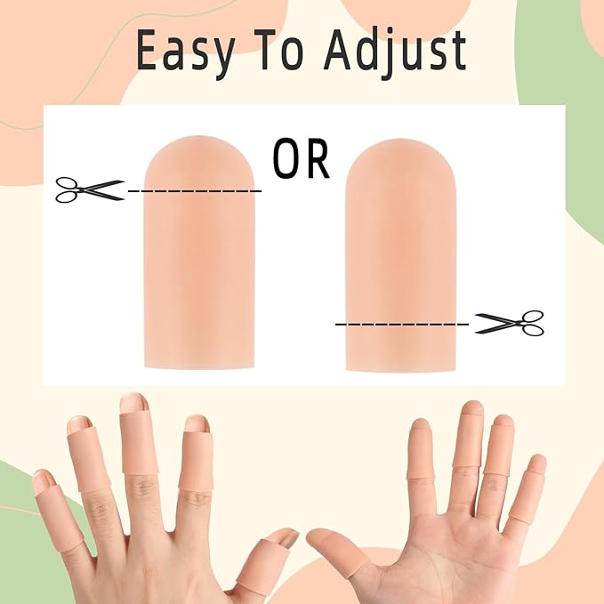 12PCS Gel Finger Cots Silicone Finger Protectors for Trigger Finger Relief Fingertip Covers for Cracked Skin Blisters Calluses Nude Medium Finger Sleeves with Long & Short Sizes