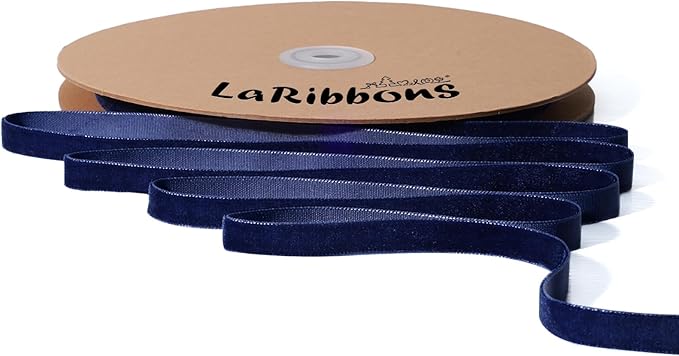 LaRibbons Thin Velvet Ribbon 3/8 Inch x 25 Yards, Navy Velvet Ribbon for Christmas Tree, Gift Wrapping, Wreath Bow, Outdoor Decoration