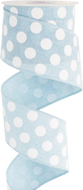 MEEDEE Blue Burlap Ribbon 2.5 Inch with White Polka Dot Blue White Wired Ribbon for Baby Boy Wreaths and Showers, 10 Yards
