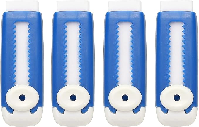 PATIKIL 4 Pack Erasers, Sliding Retractable Eraser Push Pull Cute Pencil Erasers Soft Large Easy to Clean with Plastic Sleeve for Sketching Drawing Artists Teacher Pencils, Blue White