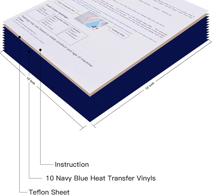 JANDJPACKAGING Blue HTV Vinyl for T-Shirts 12"x10" Heat Transfer Vinyl 10 Pack Iron on Vinyl (Navy Blue)