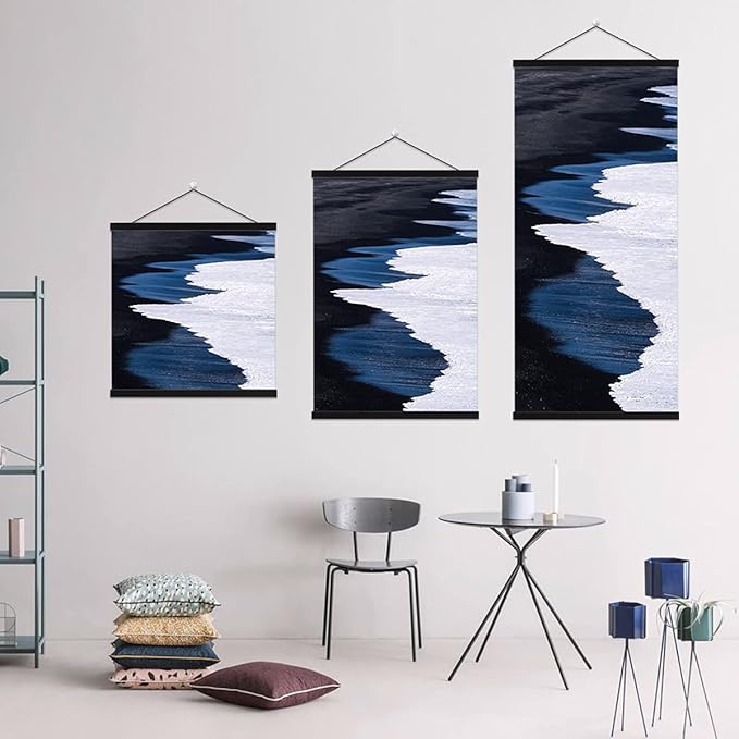 Ywlake Magnetic Poster Hanger, 23x34 23x33 23x35 Poster Frame Wood Wooden Magnet Print Posters Dowel Scroll Hanger Hangers Hanging Kit for Walls Map Canvas Artwork (Black, 23")