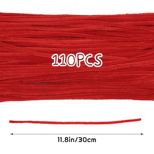 110 Pieces Red Pipe Cleaners - Christmas Chenille Stem for Creative Home Decoration, Arts and Crafts Projects