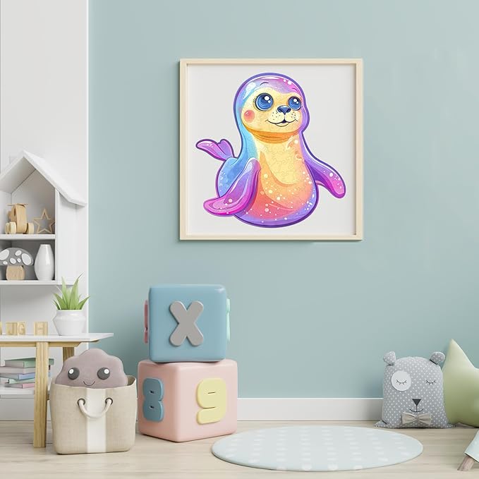 Wooden Puzzles for Adult and Kids, 100 Pieces Ocean Puzzle, Unique Shaped Sea Lions Wooden Preschool Puzzle, Toddler Wooden Puzzle Toy Gift for Family and Friends, Suitable for Family Games