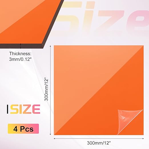 uxcell 4Pcs Acrylic Sheets 12x12 Inch Acrylic Panel 1/8 Inch-3mm Plastic Board for Picture Frames Sign Holders DIY Display Projects Craft, Clear Orange
