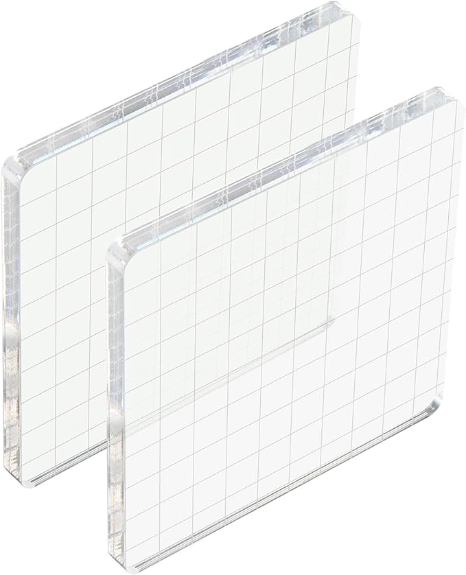 PATIKIL 4" x 4" Acrylic Stamp Block, 2 Pack Clear Stamping Block with Grid Lines Decorative Mounting Blocks Square for Scrapbooking DIY Crafts Card Making