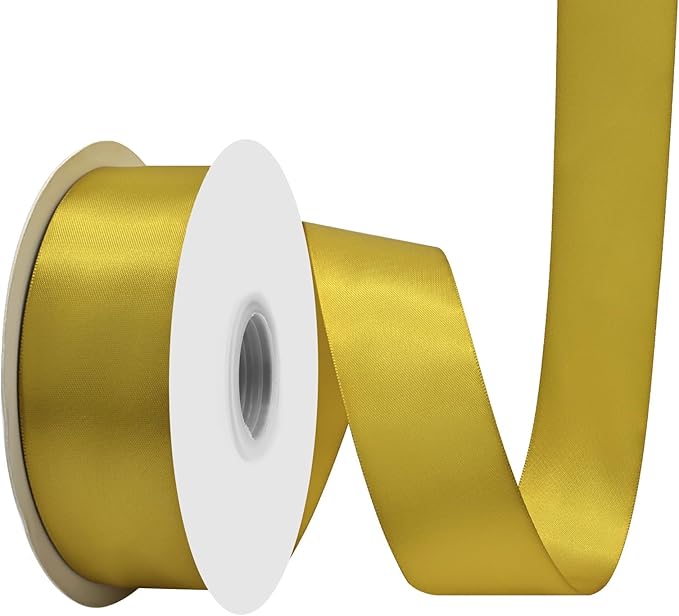 Gold Satin Ribbon 1-1/2" X 50 Yards Solid Color Double Faced Ribbons Perfect for Crafts Wedding Decor Bow Making Arts Sewing and More