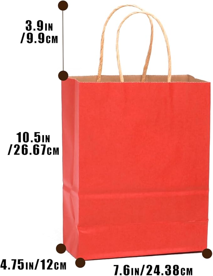 qiqee 32-Packs Red Paper Gift Bags with Handles Bulk 7.6"x4.75"x10.5" Medium Size Gift Bags Multiple Uses