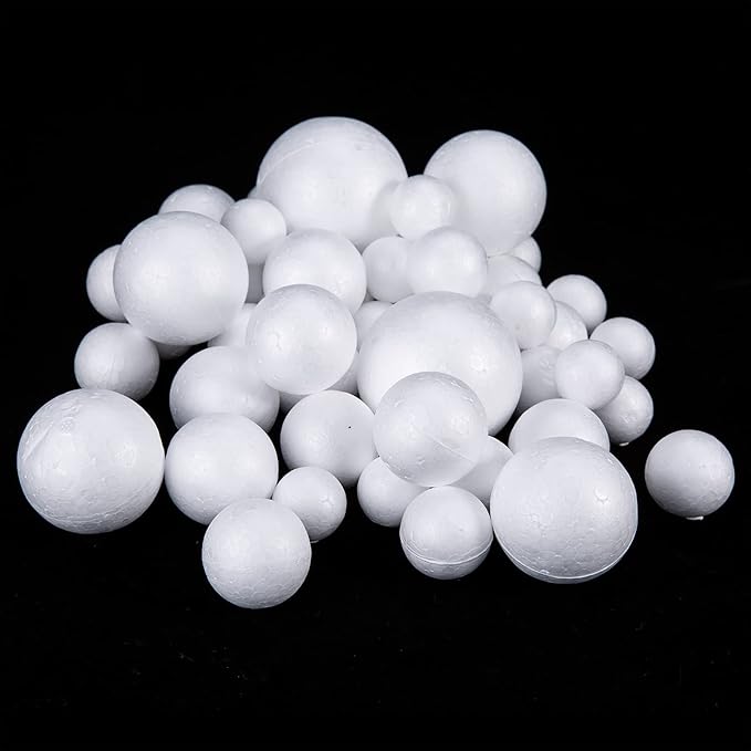 Pllieay 48 Pieces 6 Sizes White Foam Balls, Polystyrene Craft Foam Balls for Art, Craft, Household, School Projects, Party Decoration