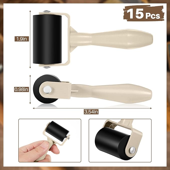 Frienda 15 Pcs Rubber Brayer Rollers 1.9 Inch Rubber Ink Roller for Gluing Printing Inking Block Paper Crafting Press Printmaking Wallpaper Stamping Scrapbooks Crafting Art DIY