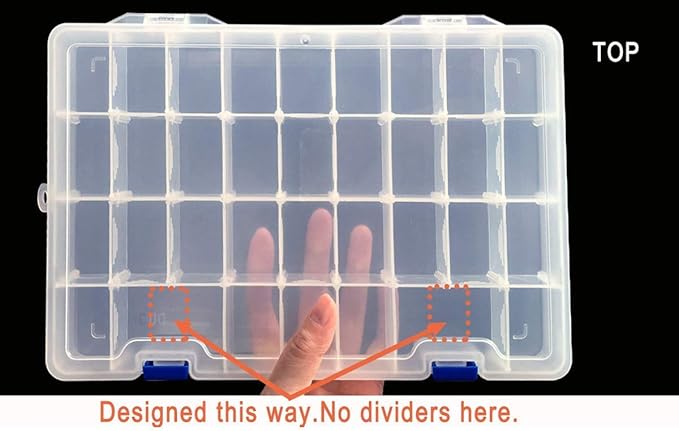Qualsen Plastic Organizer Storage Box with Adjustable Dividers, Fishing Tackle Box and Bead Organizer Box for Jewelry, Beads, Earrings, Tools, Fishing Hooks, and Small Accessories（34 Grid x 3）