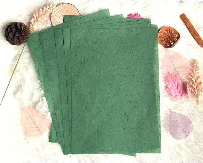 50 Sheets A4 Natural Fiber Mulberry Tree Mulberry Paper Sheets Art Tissue Washi Paper Design Craft Art Origami Suppliers Card Making DIY Crafts (Green Tone, A4)