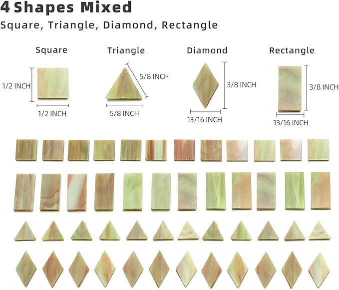 Lanyani Glass Mosaic Tiles for Art Crafts, 4 Shapes Mixed Tiffany Stained Glass Pieces, 200 Pieces, Square/Rectangle/Diamond/Triangle,Green-Red