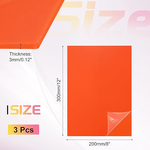 uxcell 3Pcs Acrylic Sheets 12x8 Inch Acrylic Panel 1/8 Inch-3mm Plastic Board for Picture Frames Sign Holders DIY Display Projects Craft, Orange